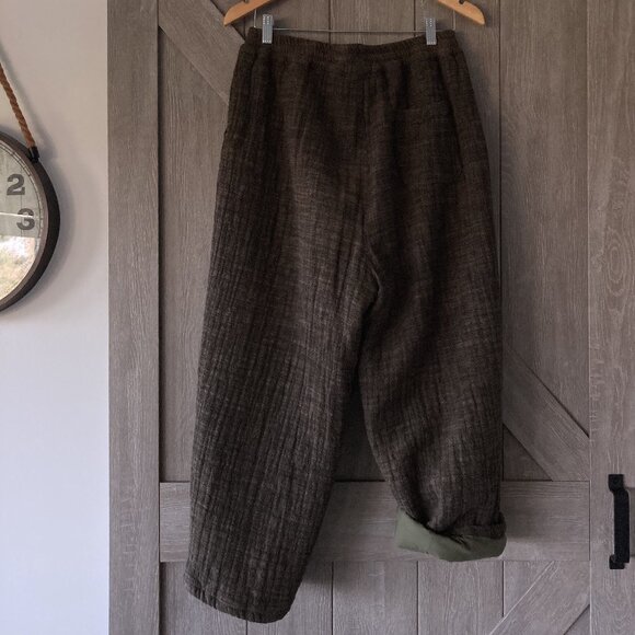 Solid 100% Cotton Padded Wide Leg Winter Women's Harem Style Pants, OS, Brown - Picture 7 of 14